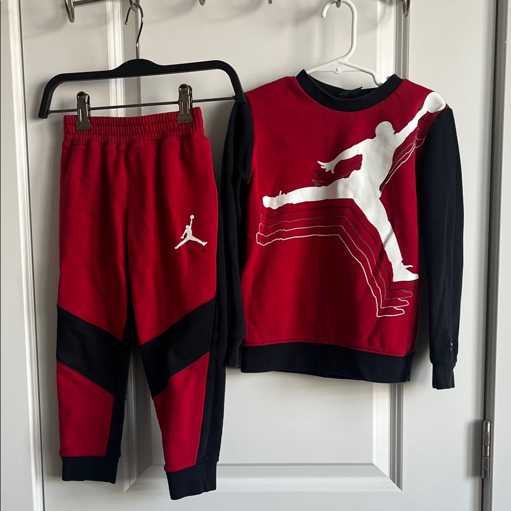 Jordan Kids Red and Black Jogger Set with White Logo